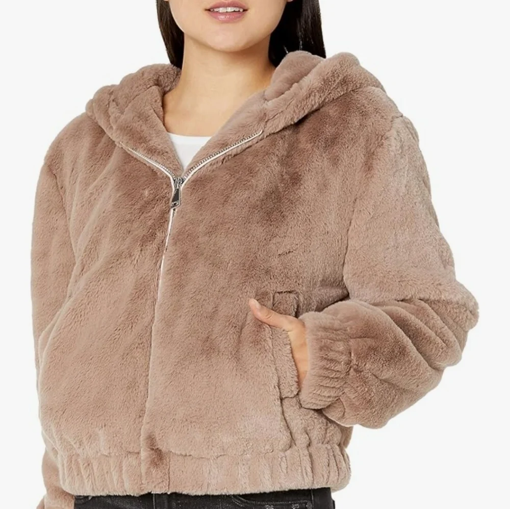 Faux Fur Zip Front Bomber Jacket - Picture 1 of 5